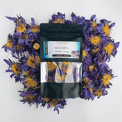 Ceylon Soul Blue Lotus Flowers, Dried Loose Leaf Whole Flowers for Herbal Tea 1oz