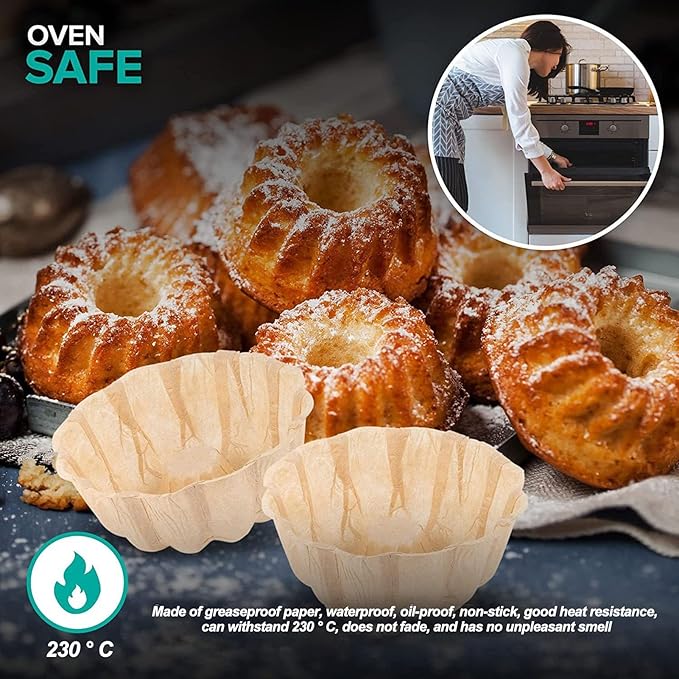 4 Inch 100 Pcs Bundt Cake Pan, Bundt Cake Pan Nonstick, Greaseproof Paper Liner, Mini Fluted Tube Pan Liner, Nonstick Greaseproof Heat Resistant Paper Cake Pan Liners 100pcs