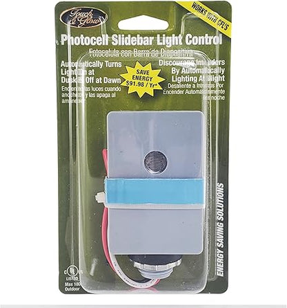 Touch  Glow Outdoor Hardwired Stem Mount Light Control Sensor with Photocell with Light and Adjustment Slide Bar, Photocell Light Sensor for Outdoor Lighting Dusk to Dawn Sensor, Gray, EZ-351