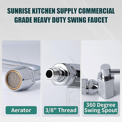 Sunrise Heavy Duty 12" Automatic Water Flow Swing Faucet for Commercial Grade Wok Range, Wall Mounted
