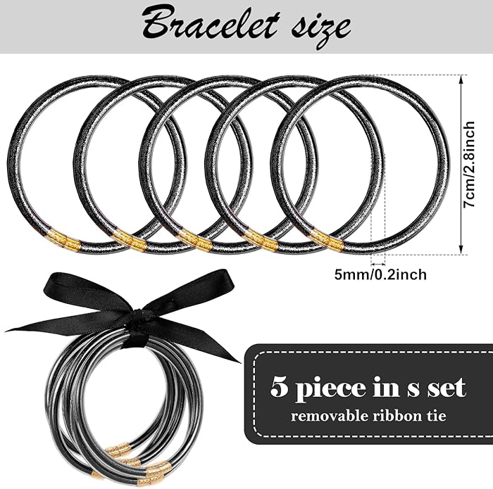 MJartoria Glitter Jelly Bangles Bracelets Set Glitter Filled Jelly Silicone Bracelets for Women