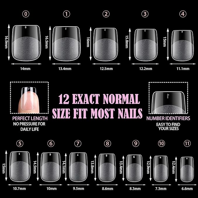 Carmu Extra Short Gel Nails Tips, 240pcs Full Cover Half Matte Acrylic Tips, 12 Sizes Pre-Shaped Short Square Press on Nails False Clear Nail Tips for Nail Extension DIY Salon