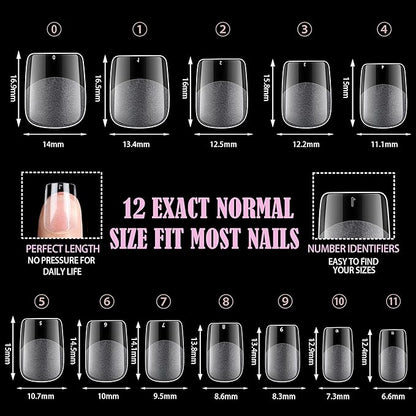 Carmu Extra Short Gel Nails Tips, 240pcs Full Cover Half Matte Acrylic Tips, 12 Sizes Pre-Shaped Short Square Press on Nails False Clear Nail Tips for Nail Extension DIY Salon