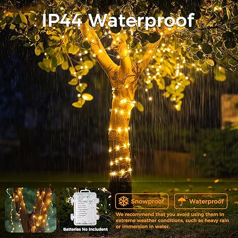 WdtPro Fairy Lights Battery Operated with Remote, 33Ft 100 LED Battery Powered String Lights with Timer, Outdoor Waterproof 8 Modes Twinkle Lights for Bedroom Indoor Christmas Decor Warm White, 4 Pack