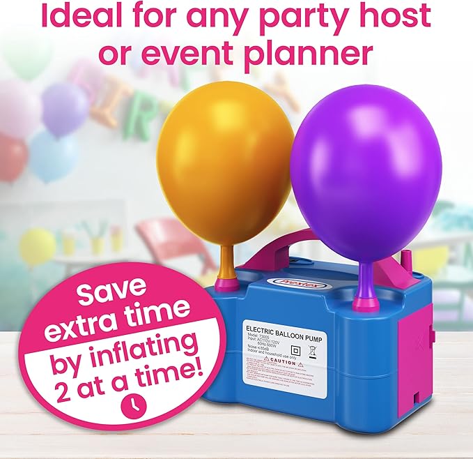 Prextex Balloons Electric Pump Inflate, Blue 110V 600W - Portable Pump with Air Blower  Dual Nozzle Inflator for Fast, Easy Bulk Balloons Filling for Event  Party Decoration - Balloon Pumps Electric