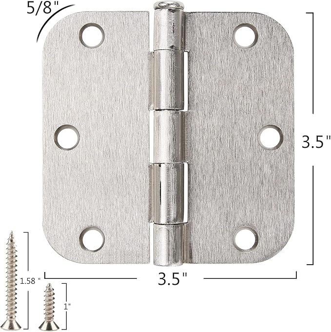 12 Pack Nickel Door Hinges Brushed Nickel Hinges for Doors 3 1/2 Interior Door Hinges Satin Nickel 3.5"x3.5 Inch Hinges Rounded 5/8" Radius Standard Residential Bedroom Door Hinge Sturdy Door Hardware