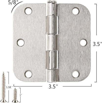 12 Pack Nickel Door Hinges Brushed Nickel Hinges for Doors 3 1/2 Interior Door Hinges Satin Nickel 3.5"x3.5 Inch Hinges Rounded 5/8" Radius Standard Residential Bedroom Door Hinge Sturdy Door Hardware