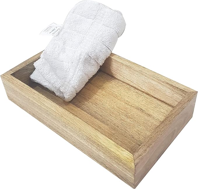 Wood Serving Tray Home Decorative Wooden Rectangle Antique Handmade Mango Wood Guest Towel Holder Vanity Tray Bathroom Accessory Trays Brown 10 x 6 inches