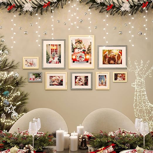 KINLINK 8x10 Picture Frames, Wood Grain Photo Frames with Plexiglass for Picture 5x7 with Mat or 8x10 without Mat, Composite Wood Picture Frames for Table Top and Wall Mounting