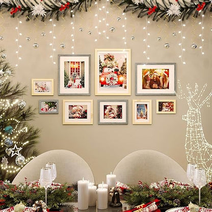 KINLINK 8x10 Picture Frames, Wood Grain Photo Frames with Plexiglass for Picture 5x7 with Mat or 8x10 without Mat, Composite Wood Picture Frames for Table Top and Wall Mounting