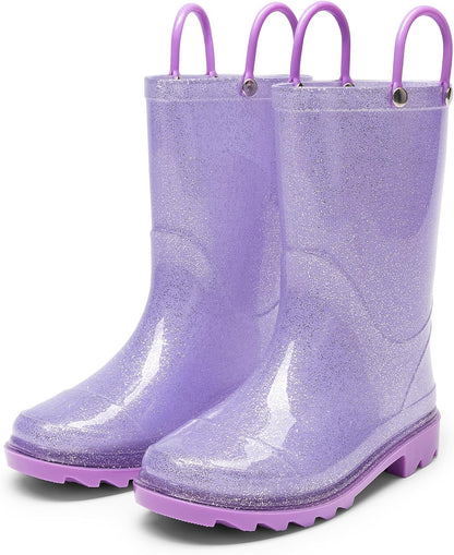 DREAM PAIRS Kids Glitter Rain Boots | Waterproof,Easy-on handles,Lightweight,Non-Slip sole,Rain puddle outdoor play,Girls Boys Toddler