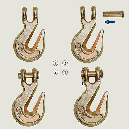 Leero G70 1/4" Clevis Grab Hook, Heavy Duty Forged Steel Rigging Chain Hooks with 3,300 Lbs(1.63 Tons) Working Load Limit, Tow Hook for Transport Truck Trailer, Yellow Zinc Finish, 2 Pack