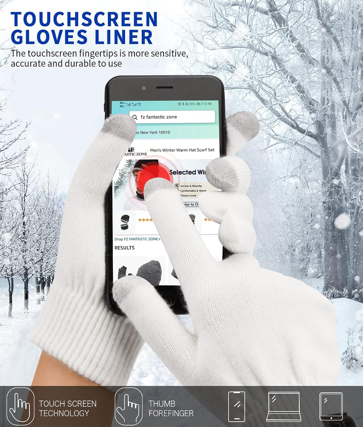 FZ FANTASTIC ZONE Women's Winter Touchscreen Wool Magic Gloves Warm Knit Fleece Lined for Women
