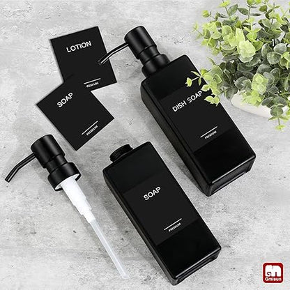 GMISUN Black Soap Dispenser, Hand Soap Dispenser Bathroom, 12oz Glass Soap Dispenser with Stainless Steel Pump, Liquid Dish Soap Dispenser for Kitchen, Modern BathroomKitchen Soap Dispenser Set