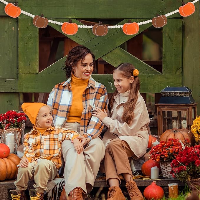 DAZONGE Thankgiving Decorations for Home, Felt Pumpkin Bead Garland for Thanksgiving Decor, Fall Thanksgiving Banner for Mantle Wall Decor