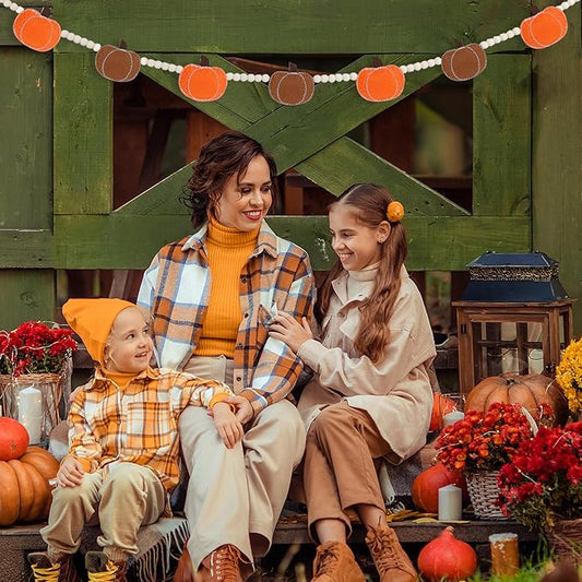 DAZONGE Thankgiving Decorations for Home, Felt Pumpkin Bead Garland for Thanksgiving Decor, Fall Thanksgiving Banner for Mantle Wall Decor