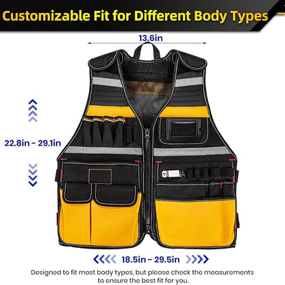 Tool Vest Electrician, Tool Vest for Men, Construction Tool Vest, 22 Pockets, Reflective Work Tool Vest for Men, Tool Vest for Carpenters, Adjustable Tool Vest, Tool Vest for Handyman