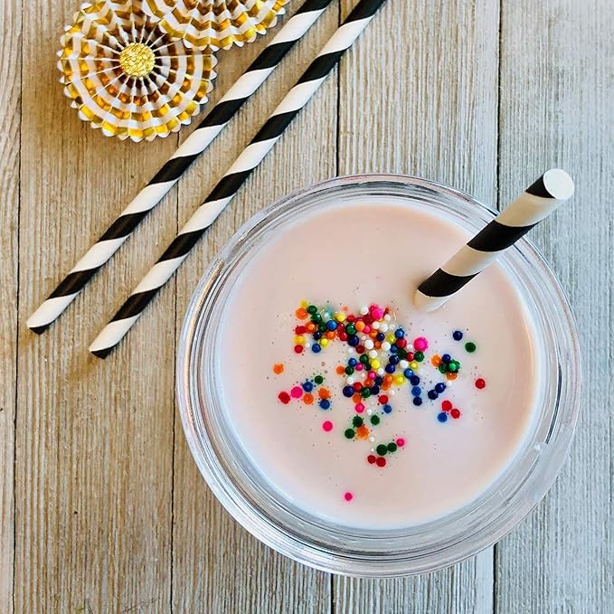 Biodegradable Striped Paper Straws,Paper Drinking Straws for Party, Events and Crafts,Baby Shower Decorations 7.75 Inches, Black White Striped - 25 Packs