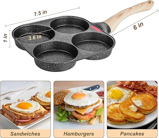 MyLifeUNIT Egg Frying Pan, 4-Cup Egg Pan Nonstick, Fried Egg Pan Skillet for Breakfast, Pancake, Hamburger, Sandwiches, Suitable for Gas Stove & Induction Cookware