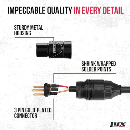 LyxPro Quad Series 25 ft XLR 4-Conductor Star Quad Balanced Microphone Cable for High End Quality and Sound Clarity, Extreme Low Noise, Black