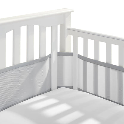 BreathableBaby Breathable Mesh Liner for Full-Size Cribs, Classic 3mm Mesh, Gray (Size 4FS Covers 3 or 4 Sides)