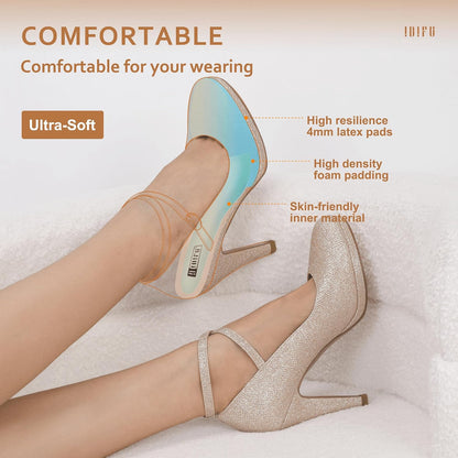 Women's Tracy Platform High Heels Closed Toe Pumps Strappy Cross Ankle Strap Shoes for Casual Work Wedding