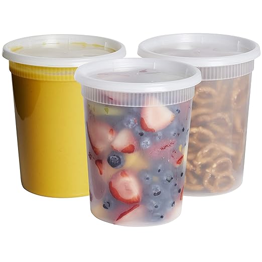 Microwavable Hot and Cold Translucent Plastic Deli Food Storage Container with Lid, 32-Ounce (24-Pack)