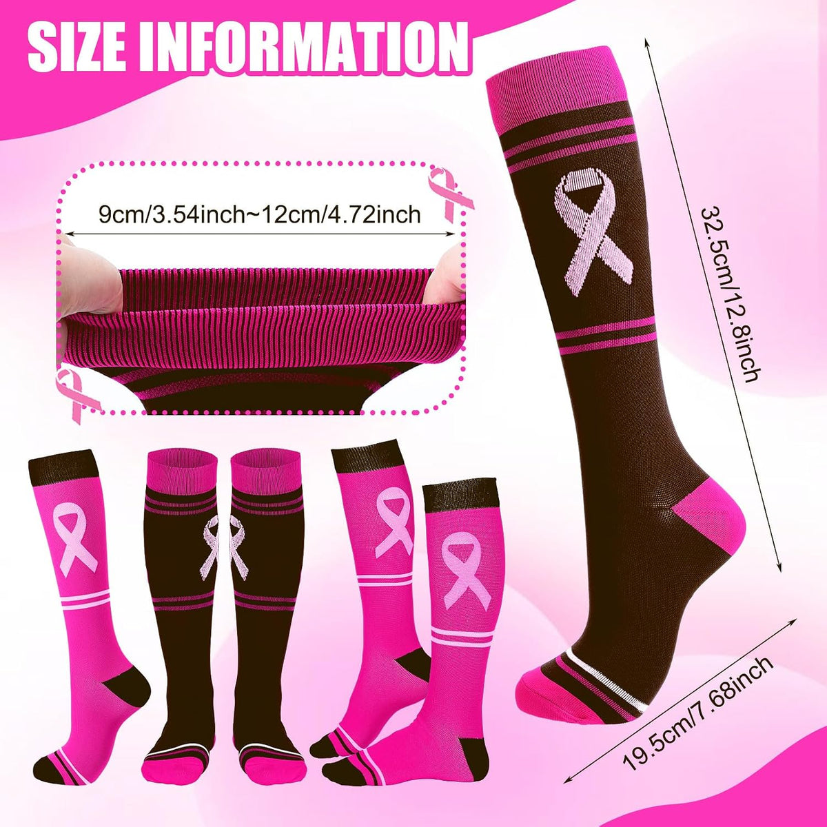 48 Pairs Pink Out Socks Bulk for Women Breast Cancer Awareness Team Socks Compression Sport Stockings for Pink Ribbon Events Fundraiser Christmas Stocking Stuffers