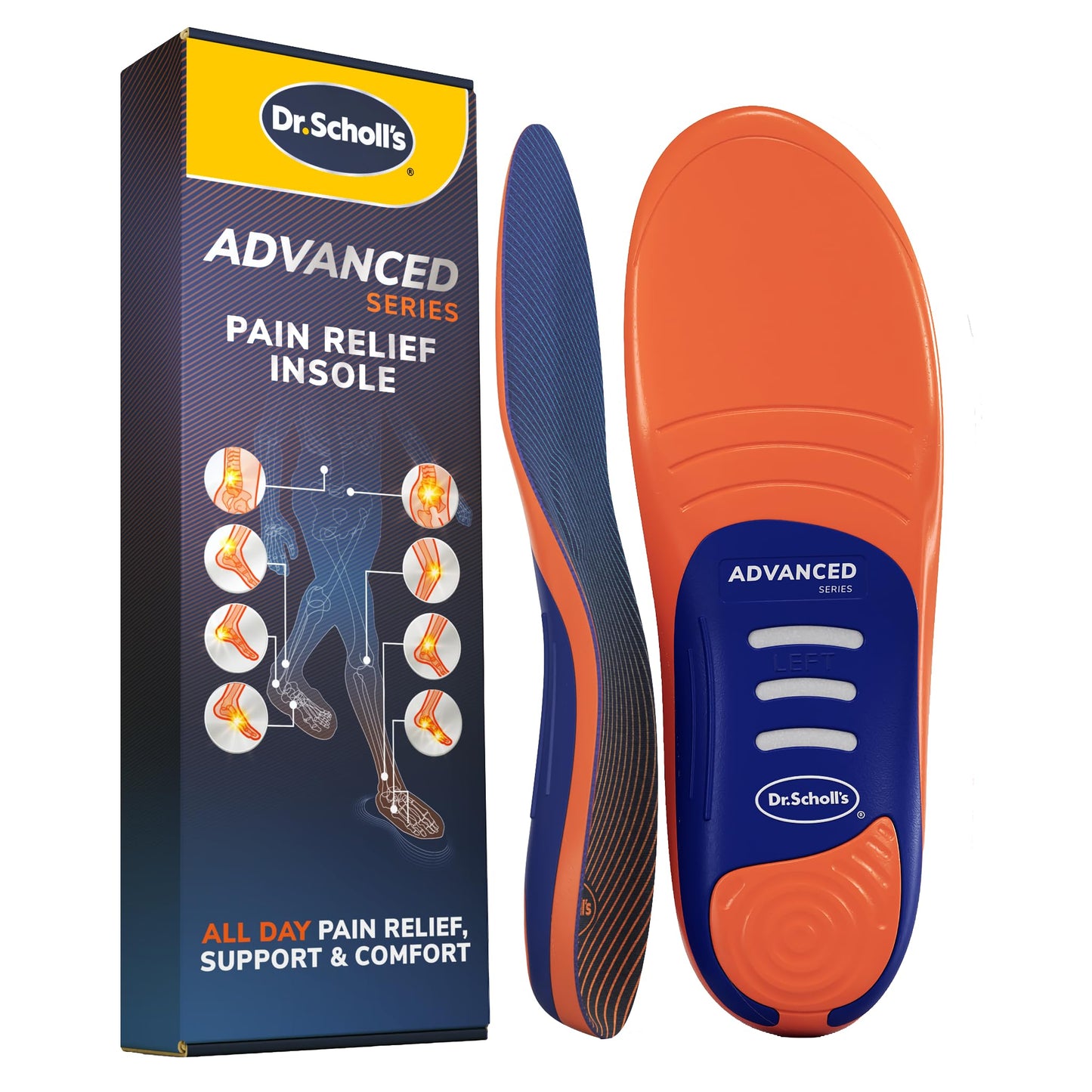 Dr. Scholl’s Advanced Pain Relief Insoles for Men Women, Heavy Duty Orthotics Inserts for Work Shoes & Boots, Plantar Fasciitis & Arch Support, Flat Feet, Shock-Absorbing, Supports up to 340 lbs MEN 7.5-8 WOMEN 8.5-9