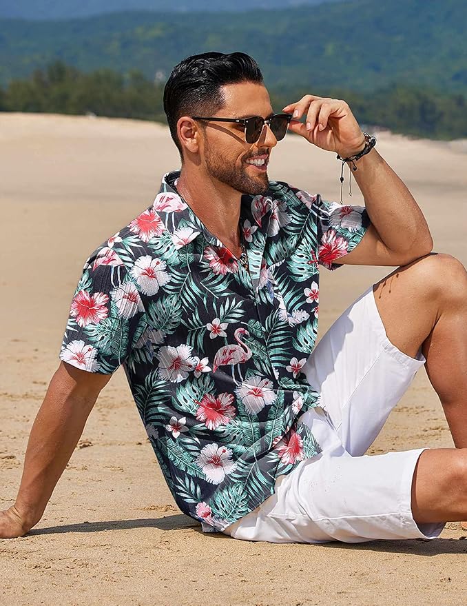 COOFANDY Mens Casual Button Down Shirts Short Sleeve Textured Shirt Summer Beach Shirts for Men