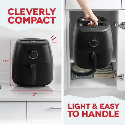 DASH Tasti-CrispN Electric Air Fryer Oven, 6 Qt. Family Size, Black Ai Compact Air Fryer with Large Basket for Healthier Food in Minutes, Ideal for Small Spaces - Auto Shut Off, Analog, 1700-Watt