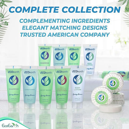 EcoEarth Travel Size Shampoo Conditioner 2-in-1 (1 fl oz, 100 PK, Spring Breeze) Delight Your Guests wRevitalizing  Refreshing Conditioning Shampoo Amenities, Small Size Hotel Toiletries in Bulk