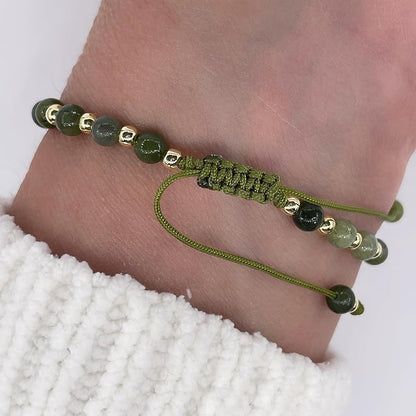 Lucky Evil Eye Natural Stone Beaded Adjustable Bracelet for Women (Green Jade)