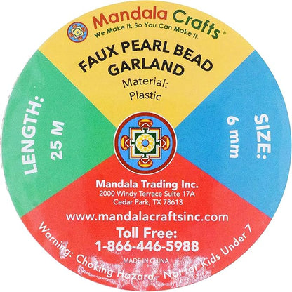 Mandala Crafts Faux Red Pearl Beads Roll - 6mm Fake Pearls Chain Spool - 27 Yds Strand of Pearls String of Pearls Garlands for Christmas Tree Wedding Party Decoration