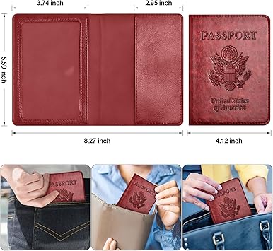 Passport and Vaccine Card Holder Combo with Vaccine Card Slot, Passport Wallet CoverCaseHolder for Women and Men(AC-Wine red)