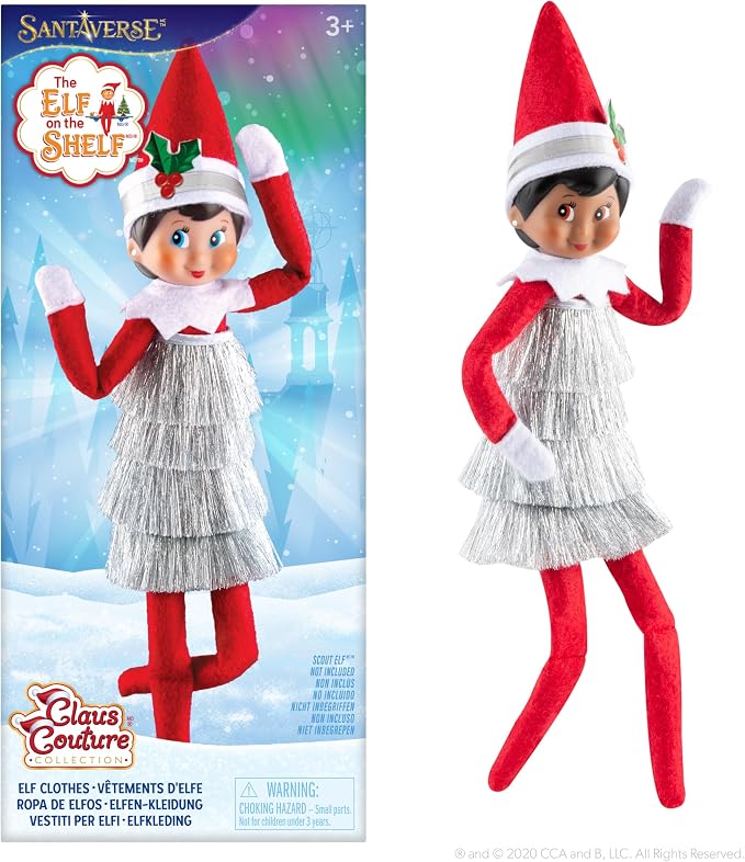 The Elf on the Shelf Claus Couture Collection Tiny Tinsel Dress -( Dazzling Vintage Elf Dress - Scout Elf Not Included )