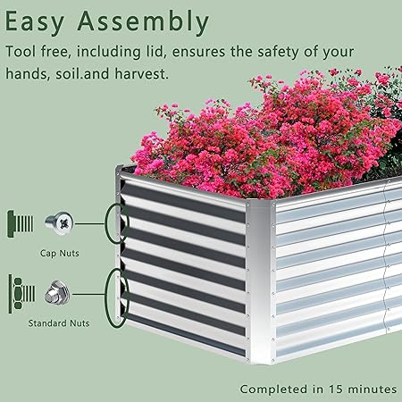 2PCS 4x2x1FT Galvanized Raised Garden Bed,Planter Raised Beds-Metal Garden Box,Large Plant for Outdoor Planting, Vegetables Bed,Flower,Herb-Sliver