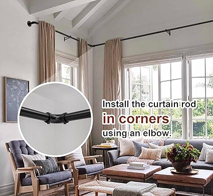 Industrial Curtain Rods for Windows 48 to 84, Wrap Around Blackout Curtain Rod,Heavy Duty Curtain Rods 2 Pack,1 Inch Outdoor Drapery Rods, Rustic Pipe Adjustable Drapery Pole 48-84 Inch,Black