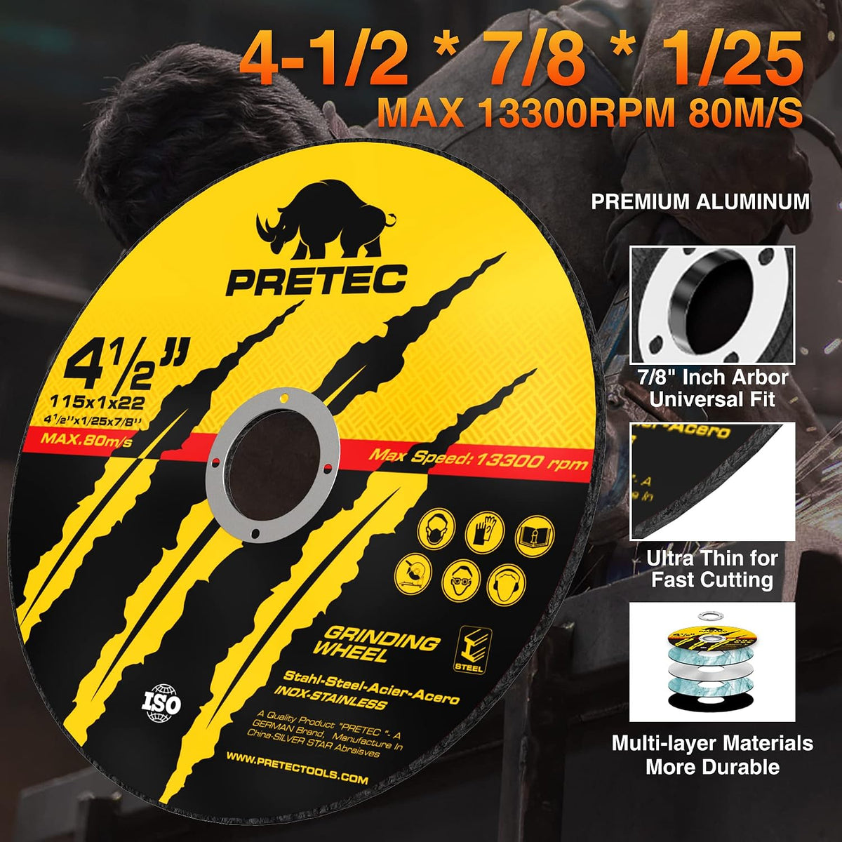 Cut Off Wheels 4-1/2", 20 Pack Metal Cutting Wheel,Thin 4.5” Metal & Stainless Steel Fast Cutting Discs for Angle Grinder - 7/8" Arbor Hole