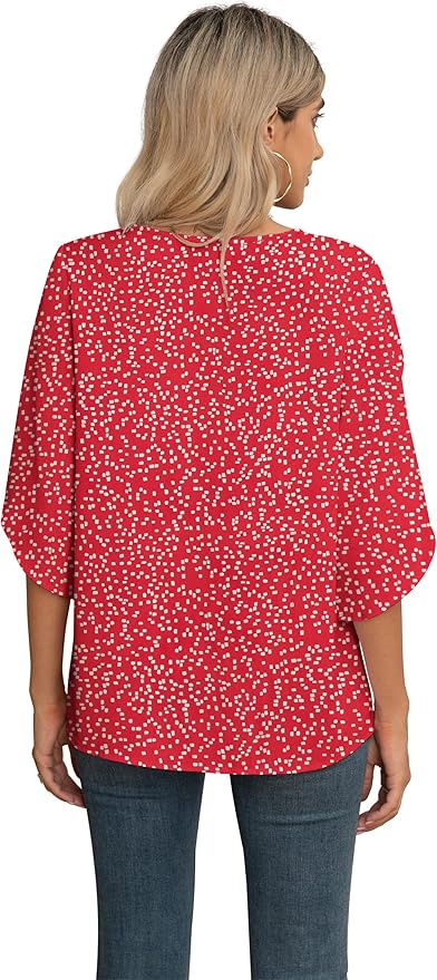 Jouica Women's Fall Casual 3/4 Ruffled Sleeve Chiffon Blouse Tops for Women