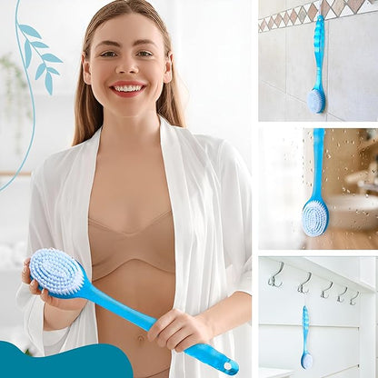 Bath Body Brush Long Handle Back Shower Brush Exfoliating Back, Body, and Feet Scrubber Soft Nylon Bristles (Blue)