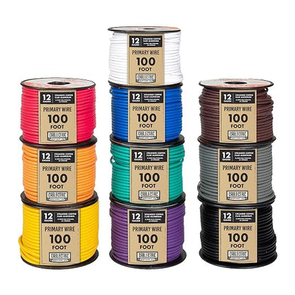 Cablectric 12 Gauge Copper Clad Aluminum Primary Wire Single Roll- 100 Ft of Wire- Black 1pc