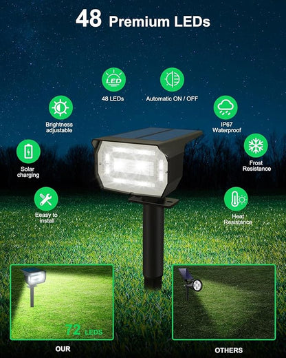 LOTMOS Solar outdoor spotlights 1 pack72 LED3 modes 2 in 1 solar landscape spotlights, automatic switch-off IP67 waterproof wall lights for front door, backyard,