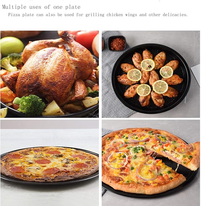 Pizza Pan Multifunction Round Thicken Carbon Steel Non-Stick Bakeware High Temperature Resistance Baking Tray for Home Kitchen Hotel Restaurant-9 inch