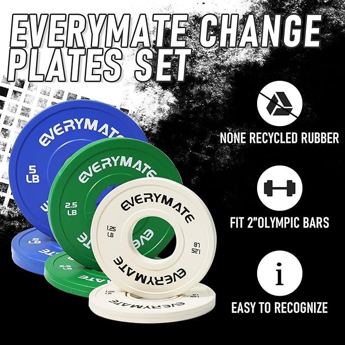 Change Weight Plates 1.25LB 2.5LB 5.LB Set Fractional Plate Olympic Bumper Plates for Cross Training Bumper Weight Plates Steel Insert Strength Training Weight Plates