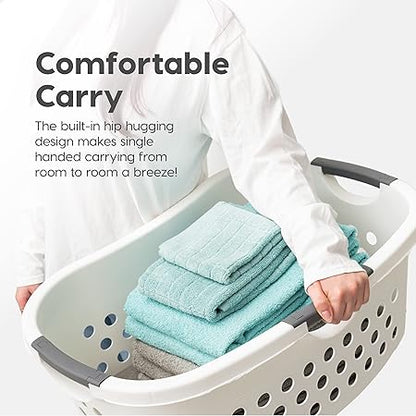 IRIS USA 50L Plastic Hip Hold Laundry Basket with Built-In Comfort Carry Handles, 1.5 Bushel, Clothes Hamper, Laundry Hamper, Ventilation Holes, for Closet Dorm Laundry Room Bedroom, White