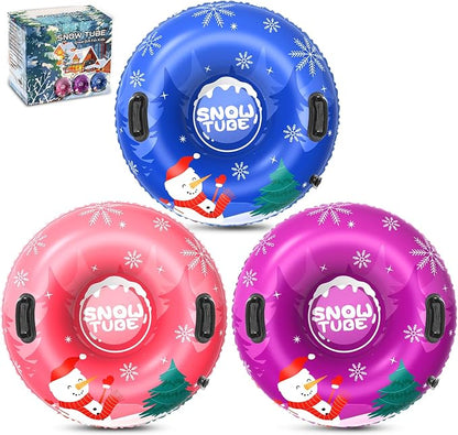 Snow Tube, 36‘’ 3Packs/4Packs Snowman Snow Tubes for Kids & Adults, Durable Cold-Resistant PVC Inflatable Snow Sled, Heavy-Duty Hard Bottom & Handles, Perfect for Family Boys Girls Sports Fun