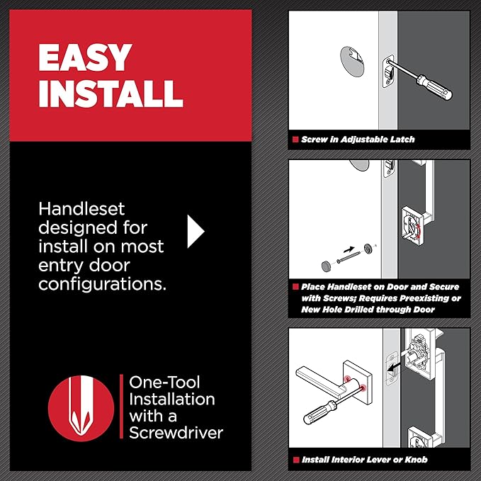 Kwikset San Clemente Front Door Handle No Lock, Entry Handleset Exterior with Interior Reversible Handed Lever, Non-Locking, Matte Black, Deadbolt Not Included, with Microban Protection