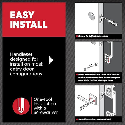 Kwikset San Clemente Front Door Handle No Lock, Entry Handleset Exterior with Interior Reversible Handed Lever, Non-Locking, Matte Black, Deadbolt Not Included, with Microban Protection