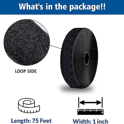 Hook Adhesive-Backed Hook-Side Only: (Black, 1" x 75 Feet)